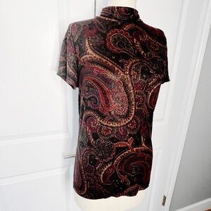 Ralph Lauren Brown Paisley Metallic Tee Top Turtleneck Size Medium